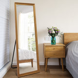 TheiaMo Full Length Mirror Wood Frame, 65×22in Floor Mirror Full Body Mirror with Standing Holder Hanging Wall Mirror, Stand Large HD Mirror, Dressing Mirror for Bedroom/Living Room, Dark Wood TheiaMo