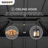 Sunjoy Hardtop Gazebo 10 x 12 ft. Outdoor Patio Gazebo with LED Lights (Batteries Operated), Remote Control and Netting, Black Sunjoy