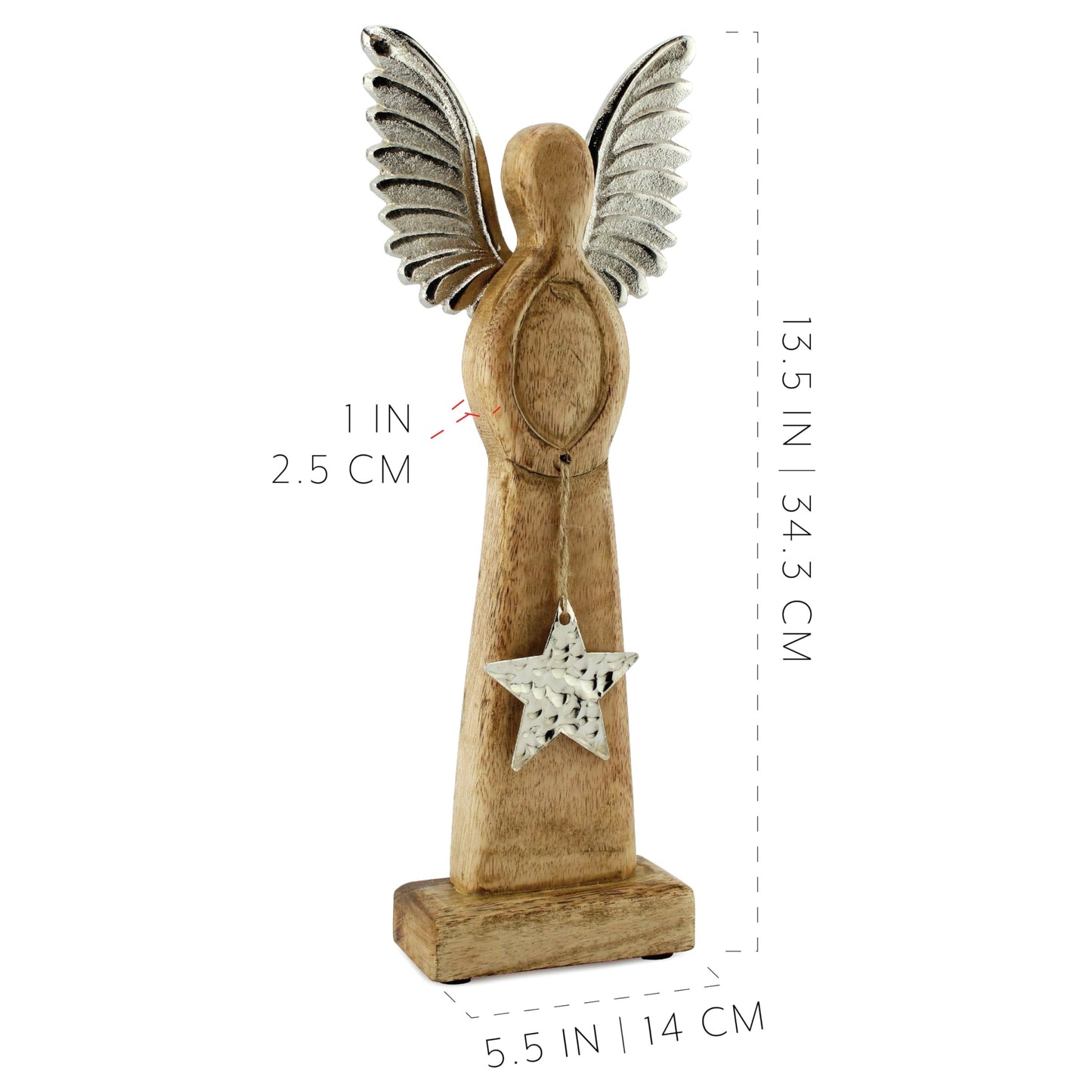 AuldHome Wooden Angel Christmas Statue; Farmhouse Holiday Decor Wood and Metal Figurine - WoodArtSupply