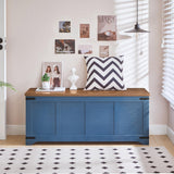 MAHANCRIS Storage Chest, 47.2" Storage Trunk with 2 Safety Hinges, Wooden Toy Chest, Entryway Shoe Bench, Large Toy Box for Kids Room, Bedroom, Living Room, Blue SCLZ4901 MAHANCRIS