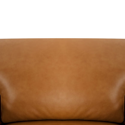 Naomi Home Genuine Leather Sofa - Luxurious Comfort, Goose Feather Cushion Filling, Square Arm Design, Sturdy Block Legs, Elegant Tan - Ideal for Living Room, Office, or Bedroom