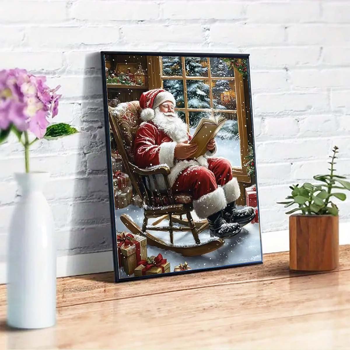 Christmas Diamond Art Kits for Adults, Diamond Painting Kits for Santa Claus is Reading a Book, 5D DIY Full Round Drill Diamond Dot Painting Gem Art Kits for Adult Home Wall Decor 12 X 16 Inch GEMFAMILY