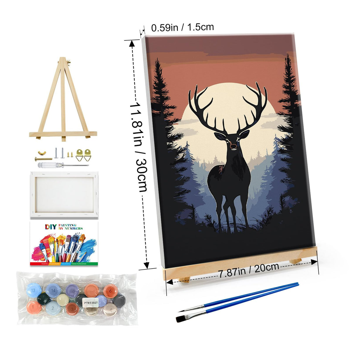JOOZ Paint by Numbers Kit for Adults Framed Deer Paint by Number with Easel Moon Adult Paint by Number Kits Framed Canvas DIY Forest Oil Painting Kits for Home Wall Decor 8x12 Inch JOOZ
