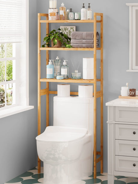 AMBIRD 3-Tier Bamboo Over-The-Toilet Storage Unit for Space-Saving Bathroom Organisation AMBIRD