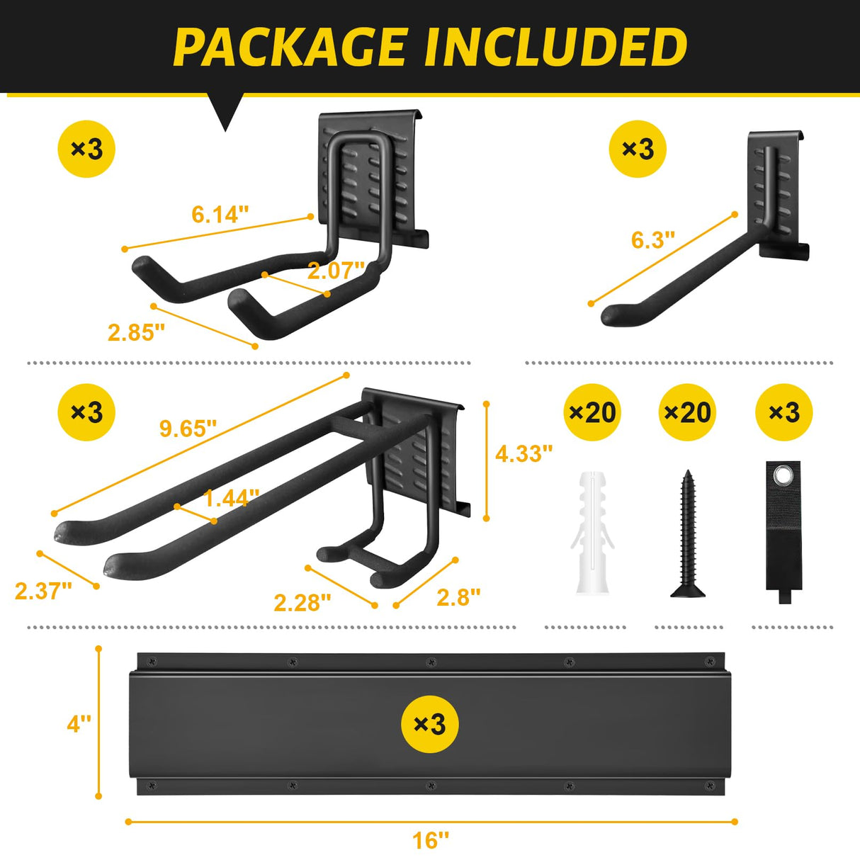 Suemoss Garage Tool Organizer Wall Mount, 48 Inches Garden Tool Organizer with Adjustable Hooks, Metal Garage Storage Rack Max Loading 440lbs, Tool Holder for Hanging Rake Broom Mop Snowboard Suemoss