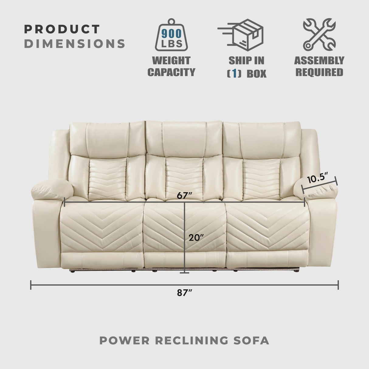 Lexicon Wall Hugger Power Double Reclining Sofa with Center Drop-Down Table, Faux Leather Home Theater Seating with LED Lighting/USB Charging Ports/Wireless Charger/Cup Holders, Magazine Pocket, Beige Lexicon