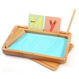 AtMini Sand Tray for Classroom Montessori Sand Tray with Lid Wooden Sand Trays for Kids Writing Letters and Numbers (Blue) AtMini