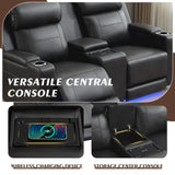 Neptane Power Reclining Loveseat with Adjustable Headrest, Home Theater Seating with LED Light/Armrest Storage, Power Loveseat Recliner Sofa with Console/Wireless Charging(Grey&Black, Loveseat) Neptane