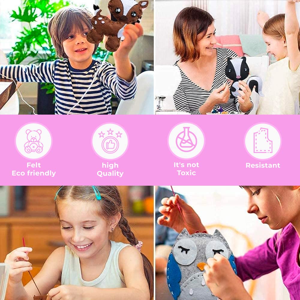 DeFieltro Sewing Kit for Kids Forest Animals Creative & EDUCACIONAL - Beautiful Complete Sewing Craft Kit with Easy-Perforation Felt for Kids - Beginners Sewing Kit for Hours of Fun Ages 8-12 DeFieltro