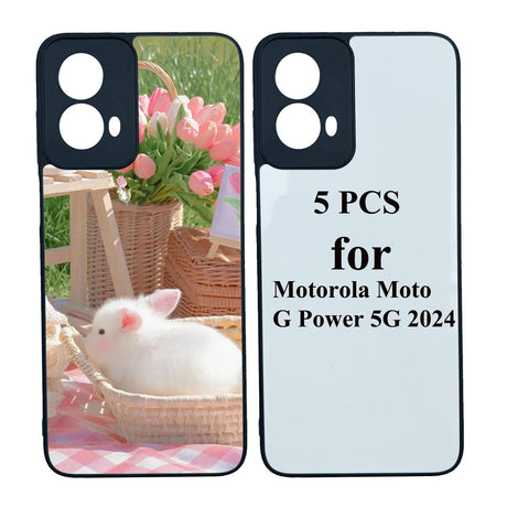 JUSTRY 5PCS Sublimation Blank Phone Case Bulk Covers Compatible with Motorola Moto G Power 5G 2024, Easy to Sublimate DIY 2 in 1 2D Case Soft Rubber Printable Sub Cover + Aluminum Insert Matte JUSTRY