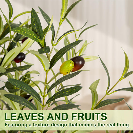 VIVATREES Olive Trees Artificial Indoor, 5FT Tall Faux Olive Tree with White Tall Planter, Artificial Plants with Natural Wood Trunk and Lifelike Fruits for Home Office Decor VIVATREES