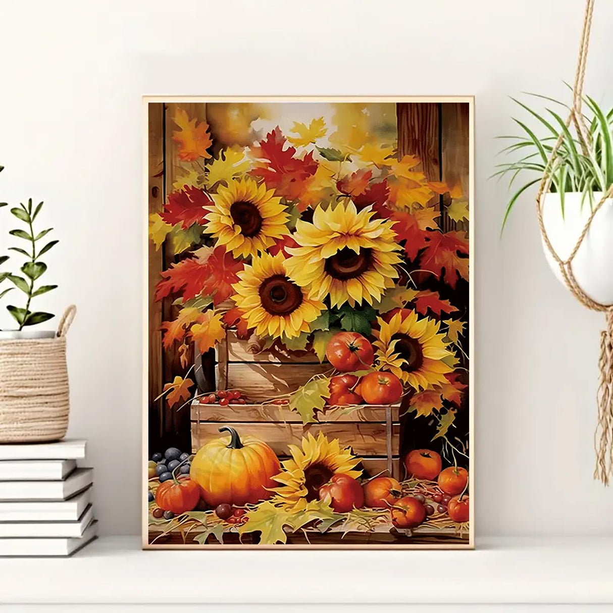 Autumn Pumpkin Sunflower Diamond Art Kits for Adults, 5D Diamond Painting Kits for Adults Beginners, DIY Full Round Drill Diamond Dot Painting Gem Art Kits for Adult, Home Wall Decor 11.8x15.7 Inch VCLKDIY