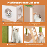 PETSITE Cat Tree with Litter Box Enclosure, Multi-Level Modern Cat Tree Tower with Sisal Scratching Posts, Cat Condo, Ladder, Dangling Balls, Interactive Sisal Rope, and Hidden Litter Box PETSITE
