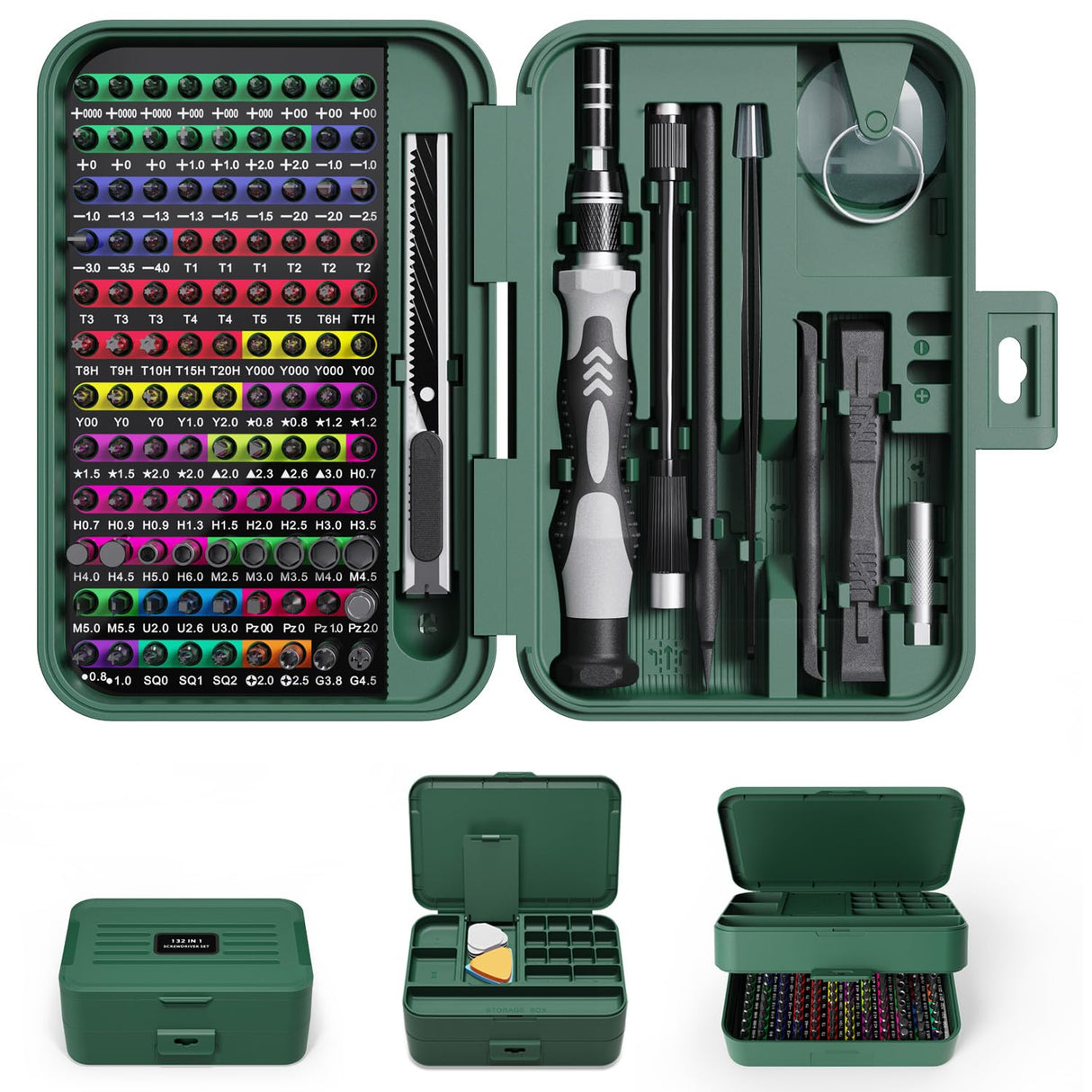 YOYSUN Mini Precision Screwdriver Set with Color-coded Identification, 132 in 1 Micro Magnetic Repair Tool Kits with Storage Box, 108 Bits,Small Manual Screw Driver Toolkits for iPhone/Mac/iPad/Table YOYSUN
