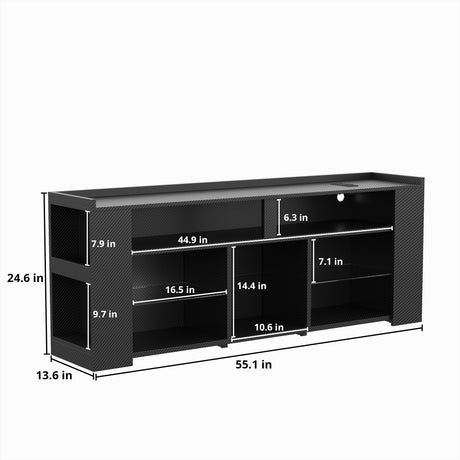 IRONCK Entertainment Center with Storage, 55 Inch Tall TV Stand with Power Outlet, LED Gaming TV Cabinet for PS4, Black TV Stand with Carbon Fiber IRONCK