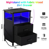 KHLJJU LED Nightstand with Charging Station, Side Table with USB Ports and Outlets, End Table for Small Spaces, Black Bedside Tables for Bedroom, Living Room, Office KHLJJU