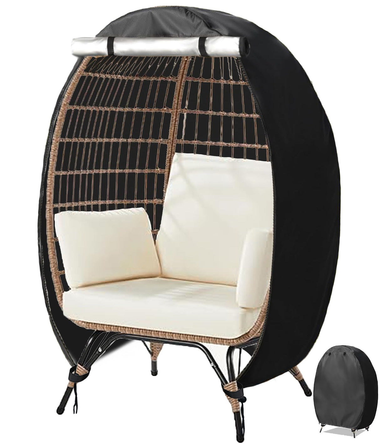 FLYMEI Wicker Egg Chair Cover Indoor Outdoor Lounger Chair Cover with Double Zipper for Wicker Patio Basket Chair, Waterproof, Dustproof and Anti-UV, 45.3"L x 23.6"W x 55.1"H FLYMEI