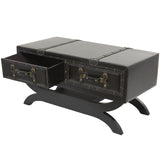 Deco 79 Faux Leather Living Room Coffee Table Vintage Faux Leather 2 Drawer Table with Curved Style Leg Stand, Center Table 40" x 19" x 21", Brown Deco 79