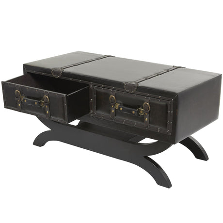 Deco 79 Faux Leather Living Room Coffee Table Vintage Faux Leather 2 Drawer Table with Curved Style Leg Stand, Center Table 40" x 19" x 21", Brown Deco 79