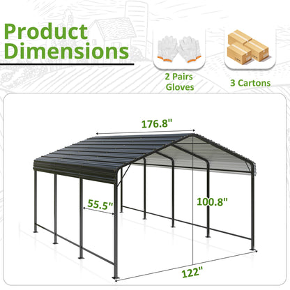 AIRWIRE 10x15 Metal Carport Carports with Enhanced Base Heavy Duty Garage Outdoor Galvanized Car Shelter for Car, Boats and Truck - WoodArtSupply