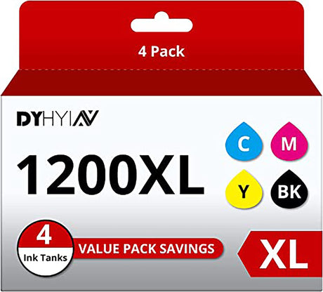 DYHYIN 1200XL Compatible Ink cartridges Replacement for Canon Maxify 1200 ink Use With PGI-1200 MB2720 MB2320 MB2020 MB2120 MB2350 Printer (Black, Cyan, Magenta, Yellow, 4 Pack) DYHYIN