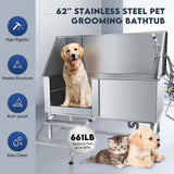 Yokrawpet 62" Pet Dog Bathing Station,Professional Stainless Steel Dog Grooming Tub,Pet Bathing Tub Dog Bathing Station with Faucet Walk-in Ramp Accessories,Commercial or Household use, (Extra Large) Yokrawpet