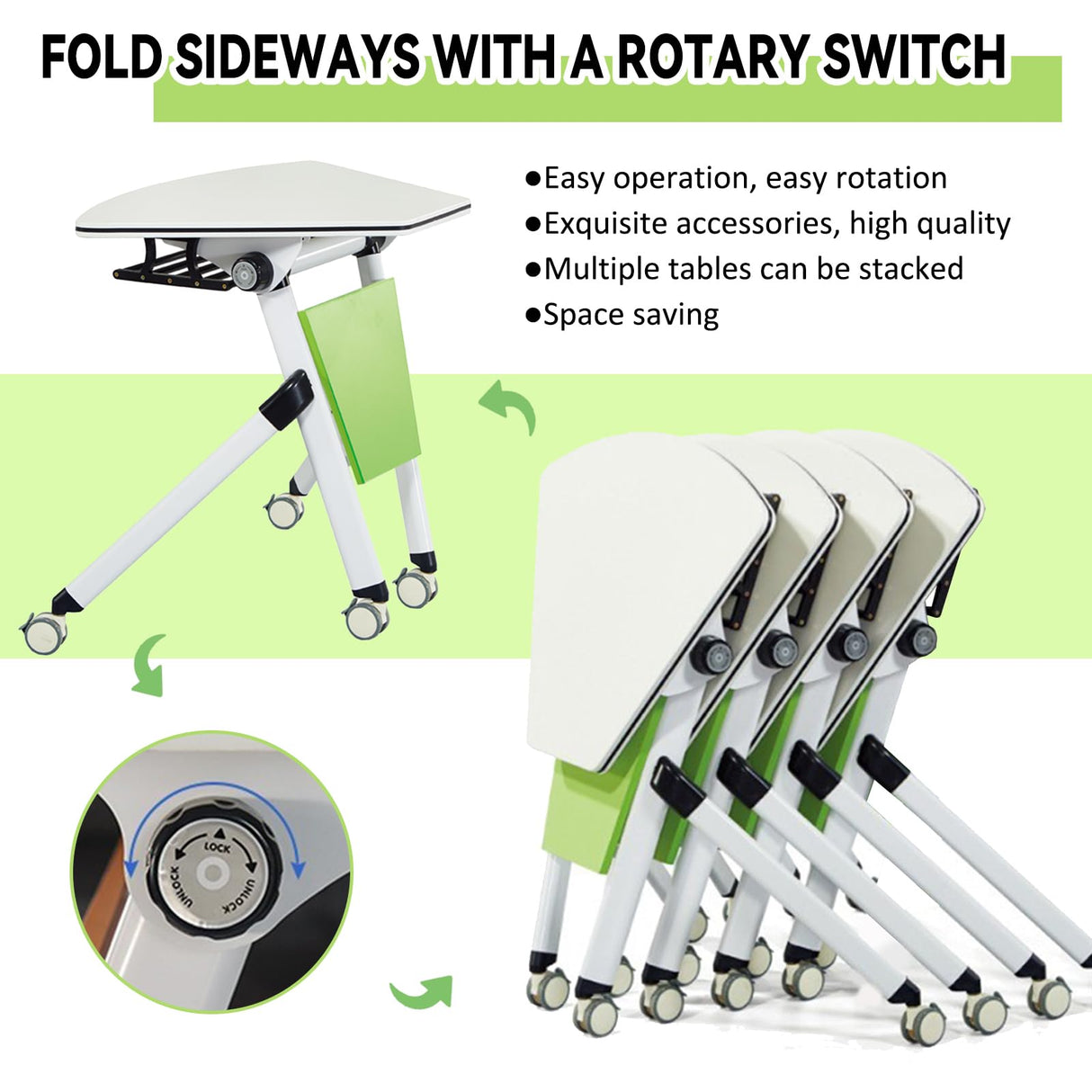 Folding Conference Table 6PCS, Modern Sector Shape Conference Room Table, Flip Top Mobile Training Table, Mobile Conference Tables with Silent Wheels, Meeting Room Table for Office Training HSHBDDM