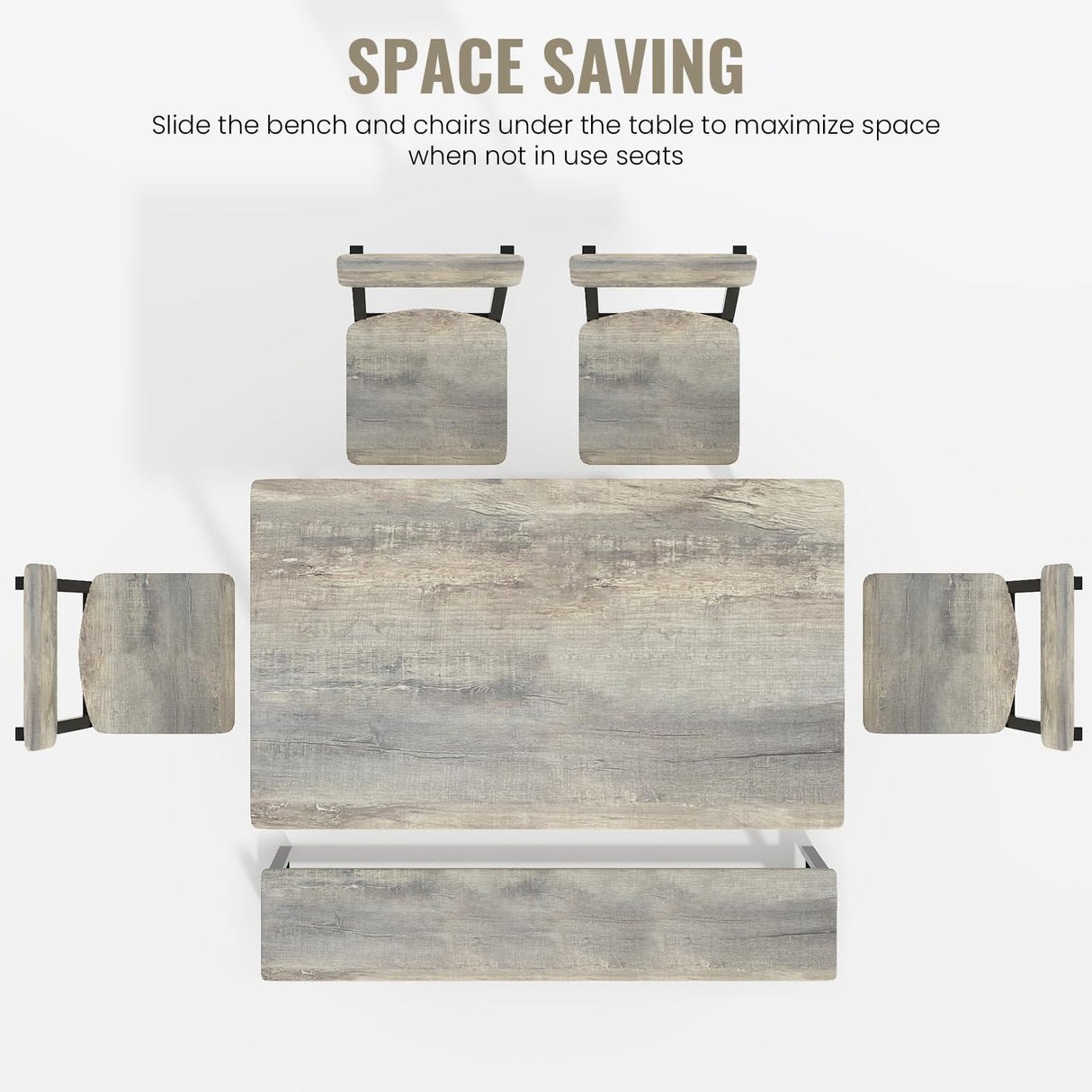 AWQM 6-Piece Dining Set, Modern Dining Table Set for 4-6,Kitchen Table Set with Chairs and Bench,Dining Room Table Set with Metal Frame & MDF Board, Table & Chairs Set for Small Space,Apartment,Grey AWQM