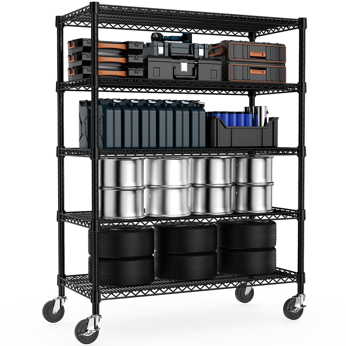 M MZG Garage Shelving 5 Tier Industrial Metal Shelving Units for Commercial, Basement, Pantry, Warehouse, School, Black Heavy Duty Easy Assembly 23.6" D x 53.2" W x 73.6" H M MZG