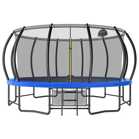 Lyromix 16FT Outdoor Trampolines for Kids and Adults, Pumpkin Trampolin with Curved Poles, Recreational Trampolin with Basketball Hoop and Safety Enclosure Net for Kids and Adults Lyromix