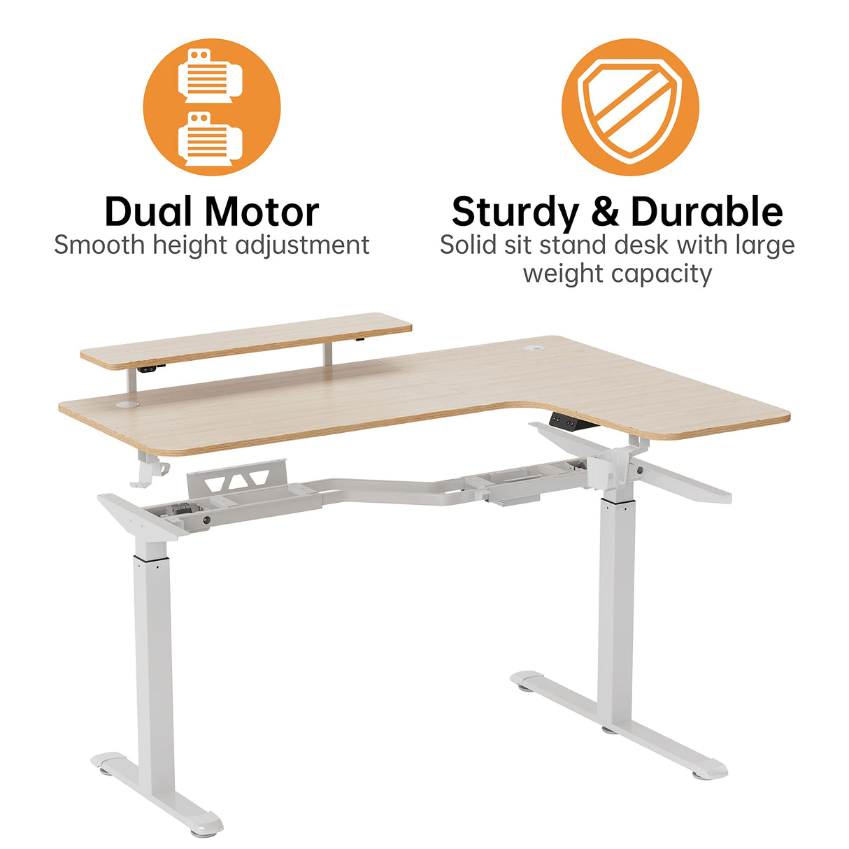EUREKA ERGONOMIC Standing Desk Adjustable Height 61" Electric Sit Stand Computer Desk L Shaped with Keyboard Tray,Monitor Stand &LED, Dual Motor Memory Presets Sit to Desk Adjustable Desk, Right/Maple EUREKA ERGONOMIC