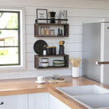 RICHER HOUSE Floating Wood Shelves with Guardrail, Rustic Brown, Wall Mounted, 2 Shelves, Farmhouse Style RICHER HOUSE