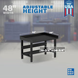 Borroughs 48" Adjustable Workbench, Steel Heavy-Duty Workstation with Bottom Shelf & Edge Guards, 2000 LB Capacity Worktable for Workshop, Garage, School, Office, Home, 48" W x 28" D Borroughs