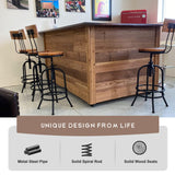 LOKKHAN Industrial Bar Stool-26-32 Inch Adjustable Swivel Round Wood Metal Kitchen Stool Rustic Farmhouse Counter Height Extra Tall Bar Height Stool-Arc-Shaped Backrest,Welded,Set of 2 LOKKHAN