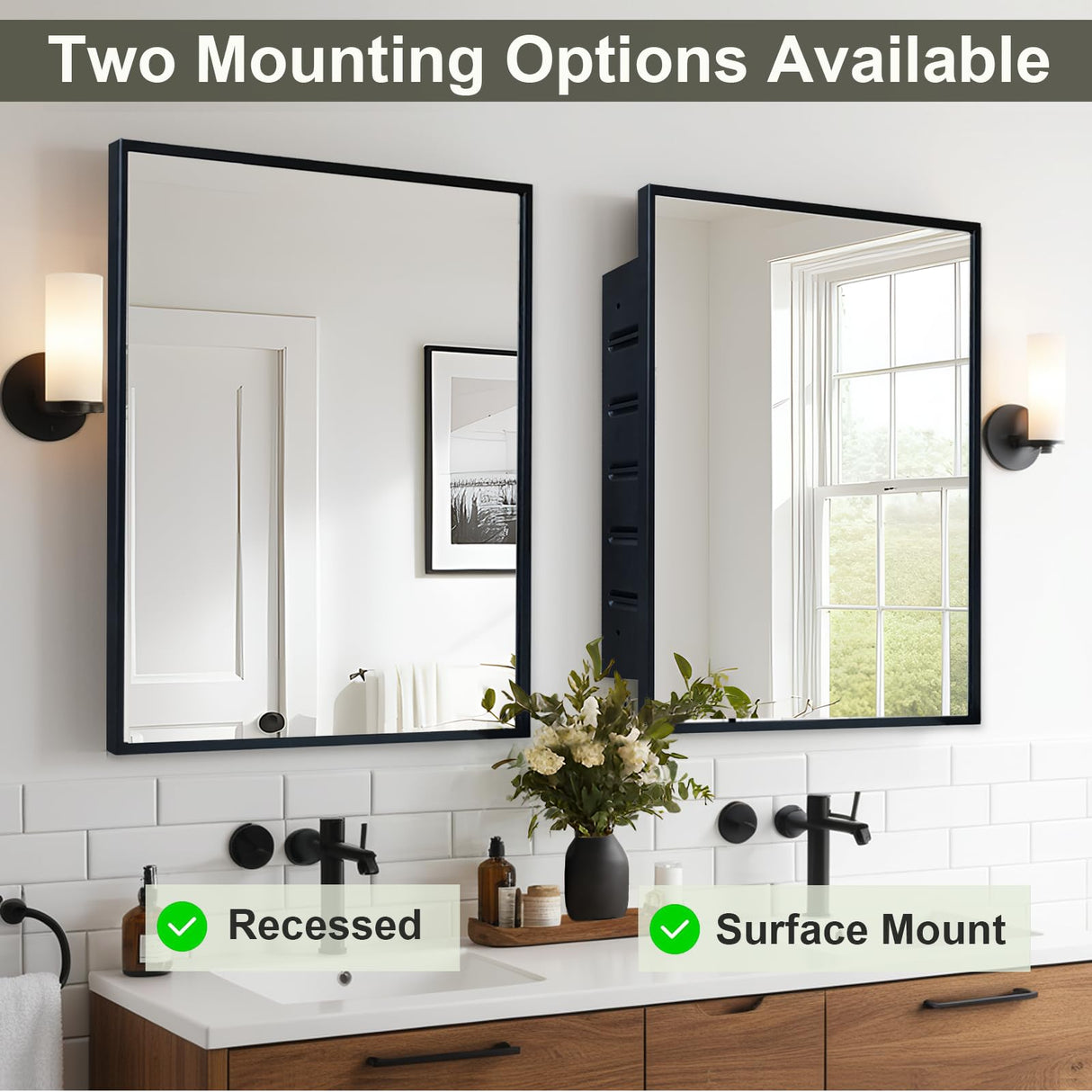 KIMREAL Recessed Medicine Cabinets with Mirror, Black Bathroom Mirror with Storage, Rectangle Medicine Cabinet Mirror, Farmhouse Framed Wall Mirror Recessed or Surface Mount, 16x20 Inch KIMREAL