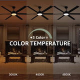 LuminFan 72 Inch Large Ceiling Fan with 6 Aluminum Blades, 6-Speed, 3-CCT, Turbo DC Motor, Remote Black Ceiling Fan for Living Room, Warehouse, Garage - Heavy-Duty Industrial Design LuminFan