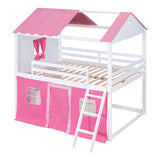 Harper & Bright Designs House Twin Loft Bunk Bed with Tent, Kids Loft Bed with Ladders,Guardrail, Windows and Roof, Wood Twin Over Twin Playhouse Bunk Bed for Kids Teens Boys & Girls (Pink & White) Harper & Bright Designs
