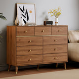 Chrangmay 9 Drawers Dresser for Bedroom,35.4" Tall Wood Rustic Modern Chest of Drawers with Natural Texture,with Anti-Tipping Device, Storage Dressers Organizer for Bedroom, Living Room,Chestnut Chrangmay
