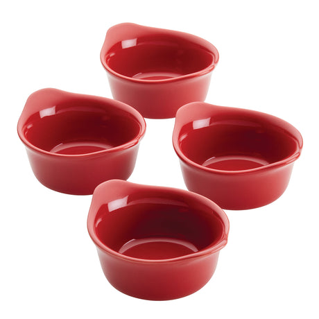 Rachael Ray Solid Glaze Ceramics Round Ramekins/Dipping Cup Set, 4 Piece, Red Rachael Ray
