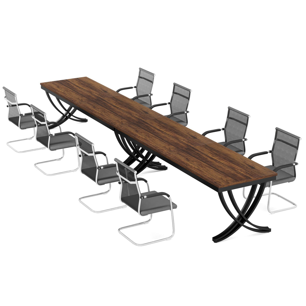 Tribesigns 13FT Conference Table for 10-14 People, 157 inch Long Rectangular Seminar Table with Strong Metal Frame, Business Furniture Boardroom Desk for Office Meeting Conference Room (2PCS, Brown) Tribesigns