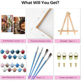 2 Pack Framed Paint by Numbers Kit for Adults - with Wooden Easel, Landscape Paint by Numbers Kit for Adults Framed, DIY Streetscape Paint by Numbers with Frame for Home Wall Decor 8x12 Inch askkqtx