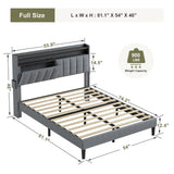 FYRENA Upholstered Full Bed Frame with LED Headboard, Storage Footboard and USB Ports FYRENA