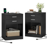 ADORNEVE Night Stand Set 2,Black Nightstand with Charging Station & Drawers,Night Stands for Bedrooms Set of 2,Bedside Table with Drawers ADORNEVE