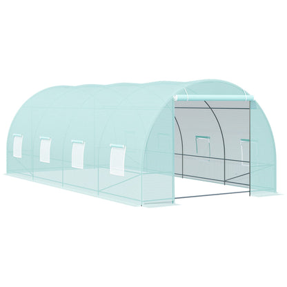 Outsunny 20' x 10' x 7' Walk-in Tunnel Greenhouse, Garden Warm House, Large Hot House Kit with 8 Roll-up Windows & Roll Up Door, Steel Frame, Green