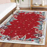 Artoid Mode Red Snowman House Pine Tree Christmas Area Rug, Xmas Winter Home Decor Low-Profile Washable Area Rugs for Entryway Bedroom Living Room Laundry Room Indoor 5x7 Feet Artoid Mode