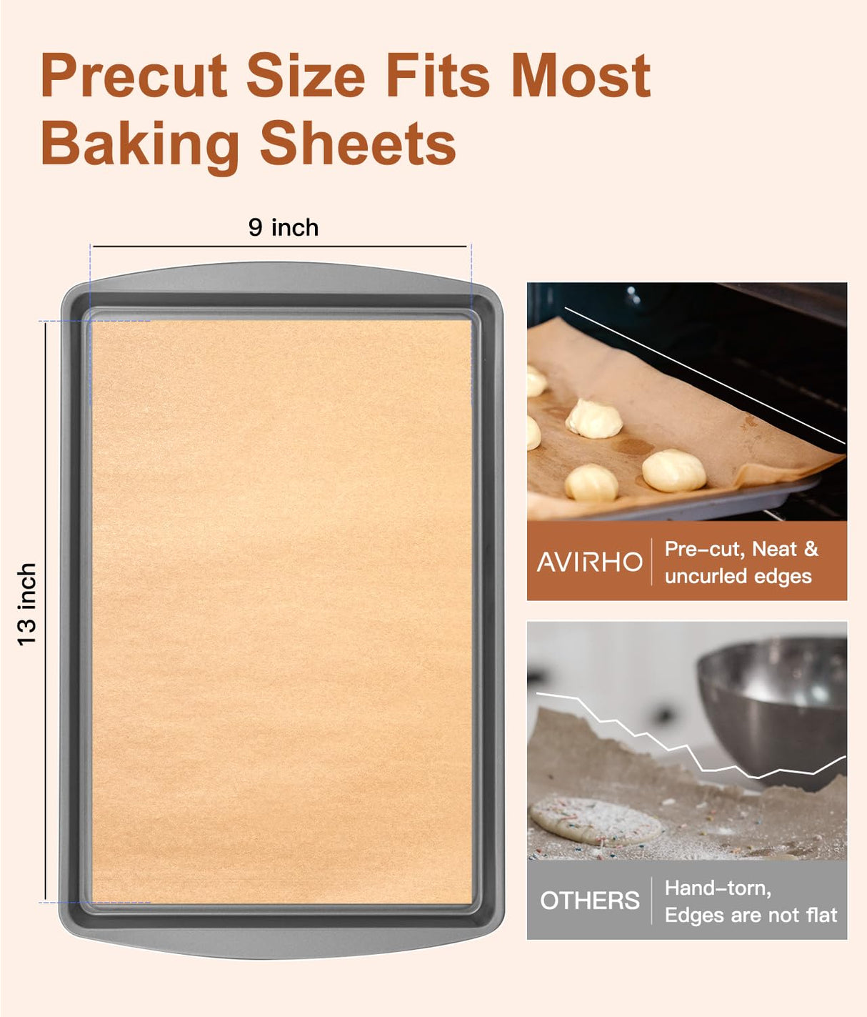 Unbleached Parchment Paper Baking Sheets, 9x13IN Precut Non-Stick Parchment Paper for Baking, Grilling, Air Fryer, Steaming-70 Sheets Unbleached Parchment Sheets for Bread Cup Cake Cookie And More Avirho
