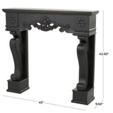 Deco 79 Wood Scroll Freestanding Fireplace Mantle with Floral Accents, 45" x 10" x 43", Black Deco 79