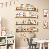 ECOOCE 34Inch Nursery Bookshelves,Set of 4,Wall Floating Shelf Kids Coat Rack with 6Hooks,Hanging Book Shelf for Baby Nursery Room Décor， Patent Number: 29958098(Burlywood, 34) ECOOCE