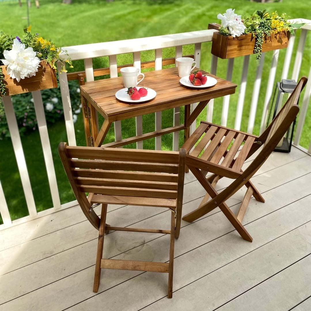 Patio Wise Outdoor Folding Patio Chair Set, 2 Foldable Acacia Wood Seats, Backyard, Balcony, Porch, & Garden Furniture, 15-1/2-Inches Wide x 15-3/4-Inches Deep x 32-Inches High, Teak Patio Wise