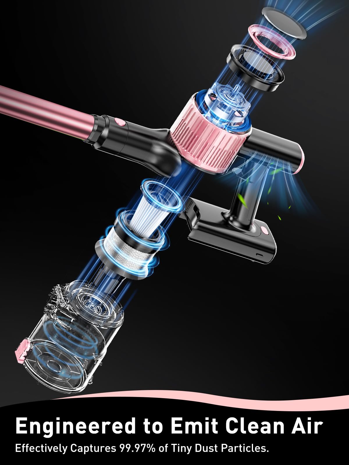 VICEASE Cordless Vacuum Cleaner, 8 in 1 Powerful Suction Lightweight Vacuum Cleaner for Home, LED Display, 3 Suction Modes, 45Mins Detachable Battery Vacuum for Hard Floor Carpet Pet Hair, Pink VICEASE